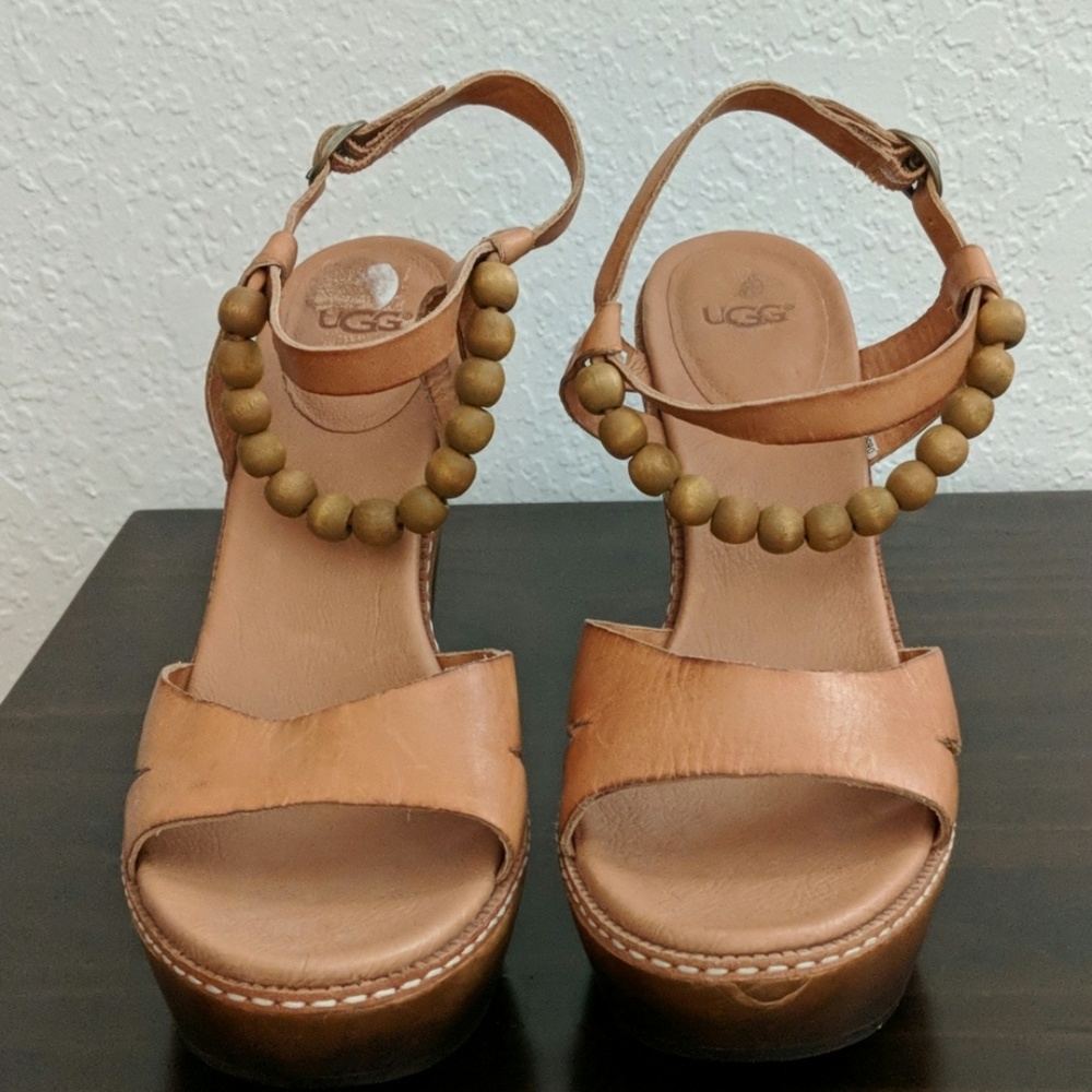 UGG Naima Platform Leather Sandal with Wood Beads